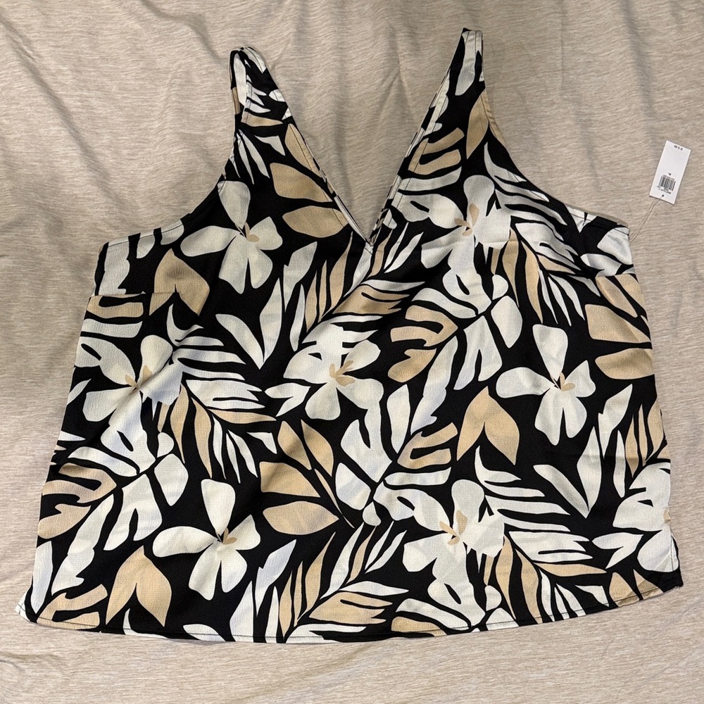 Old Navy Black and Cream Floral Camisole